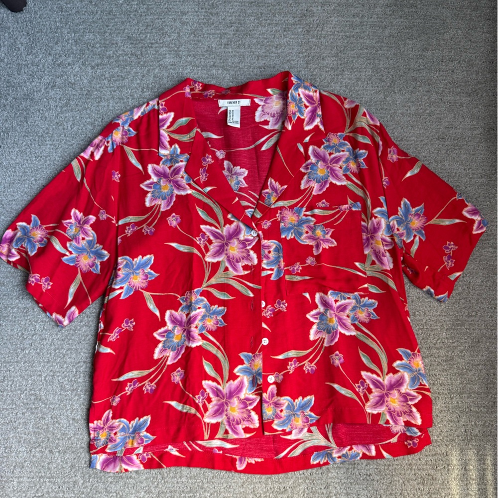 Forever 21 Red Hawaiian Shirt Crop Top